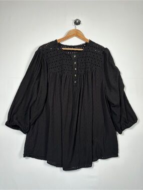 Torrid Black Eyelet Peasant Blouse Boho Balloon Sleeve Size 3